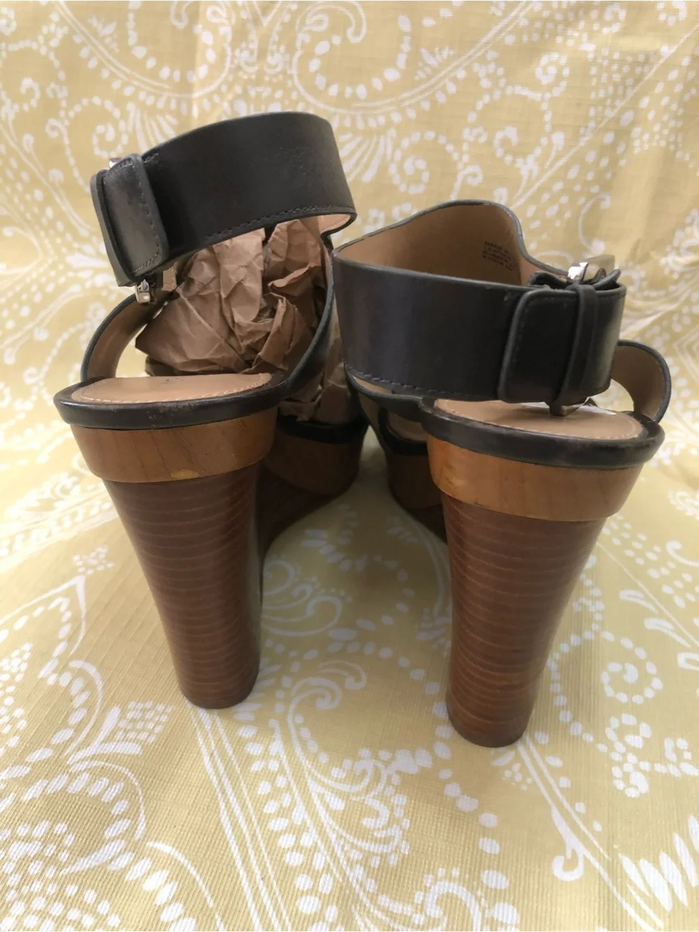 Michael Kors Black Leather Open-Toe Wedge Sandals